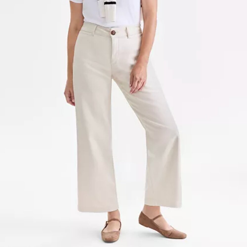 NWT Style & Co Mid-Rise Twill Wide-Leg Pants in Cream